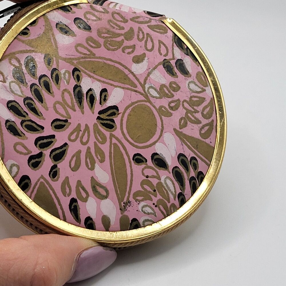 Vintage 70s Pink Powder Compact Mirror Worn 3.5in